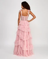 Say Yes Juniors' Faux-Pearl-Corset Ruffled-Skirt Ball Gown, Created for Macy's