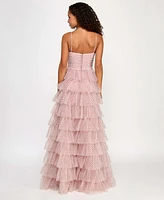 City Studios Juniors' Ruffled Side-Slit Bow-Trim Ball Gown