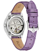 Bulova Women's Automatic Purple Leather Strap Watch 34.5mm