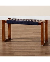 bali & pari Prunella Modern Bohemian Two-Tone Navy Blue and Natural Brown Seagrass and Acacia Wood Accent Bench