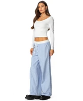 Edikted Womens Erez Contrast Waist Striped Pants