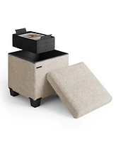 Rectangular Boucle Ottoman Storage Bench – Modern Foot Stool