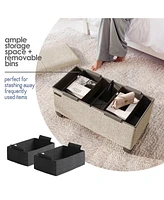 Rectangular Boucle Ottoman Storage Bench – Modern Foot Stool