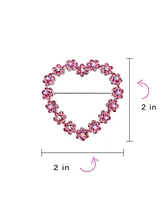 Bling Jewelry Romantic Pink Crystal Heart Flower Brooche Pin Rhodium Plated Alloy