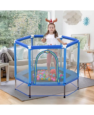 55'' Toddlers Trampoline with Safety Enclosure Net and Balls, Indoor Outdoor Mini for Kids