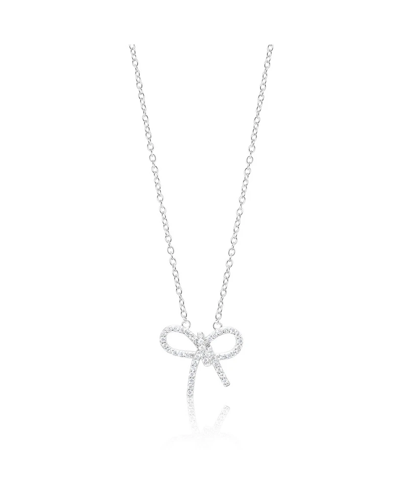 Silver Bow Necklace Set with Cubic Zirconia