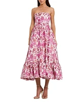 Women's Floral Brocade Strapless A Line Midi Dress