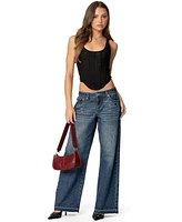 Edikted Womens Davis Grommet Low Rise Jeans