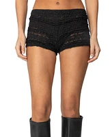 Edikted Womens Maisley Sheer Lace Shorts