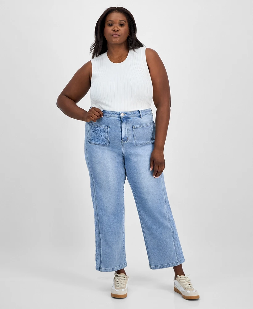 And Now This Trendy Plus High-Rise Wide-Leg Cutwork Jeans, Exclusively at Macy's