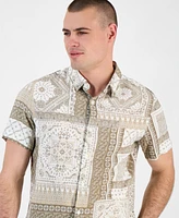 Guess Men's Regular-Fit Patchwork Tile-Print Button-Down Shirt