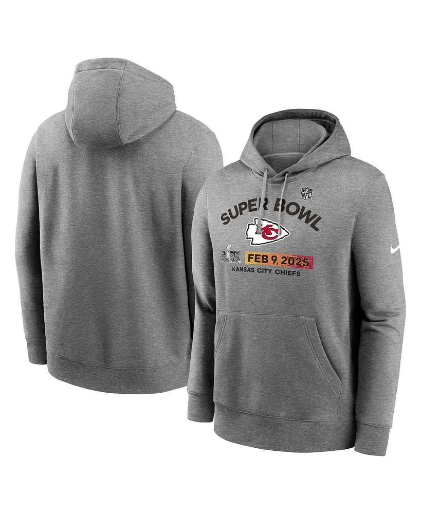 Nike Men's Heather Charcoal Kansas City Chiefs Super Bowl Lix Bound Team Logo Pullover Hoodie