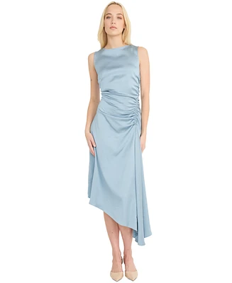 Luxely Women's Ruched Asymmetrical Midi Dress