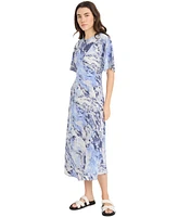 Luxely Women's Satin Printed Midi Dress