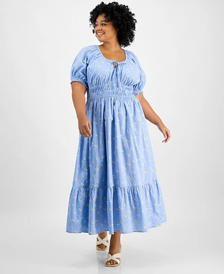 And Now This Women's Plus Short-Sleeve Clip-Dot Midi Dress, Created for Macy's