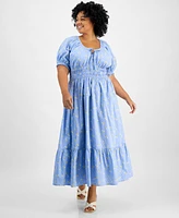 And Now This Women's Plus Short-Sleeve Clip-Dot Midi Dress, Created for Macy's