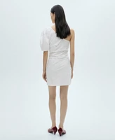 Mango Women's Asymmetrical Puff Sleeve Dress