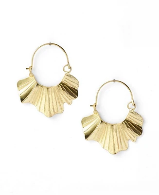 Matr Boomie Gold Tone Sayuri Ginkgo Leaf Hoop Earrings