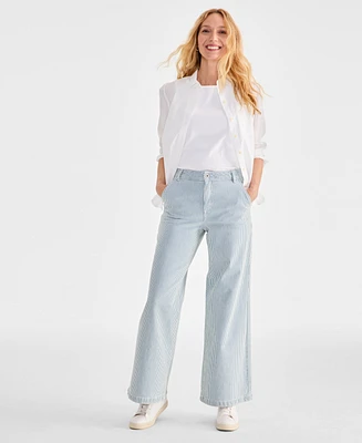 Style & Co Women's Striped High-Rise Wide-Leg Jeans, Exclusively at Macy's