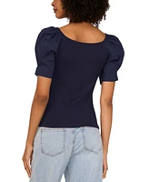 1.state Women's Mixed-Media Puff-Sleeve Top