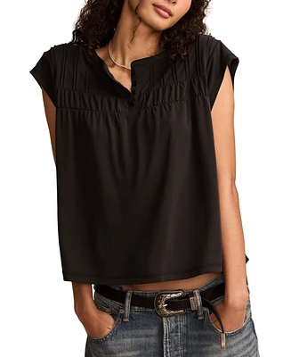 Lucky Brand Women's Smocked Short-Sleeve Henley Top