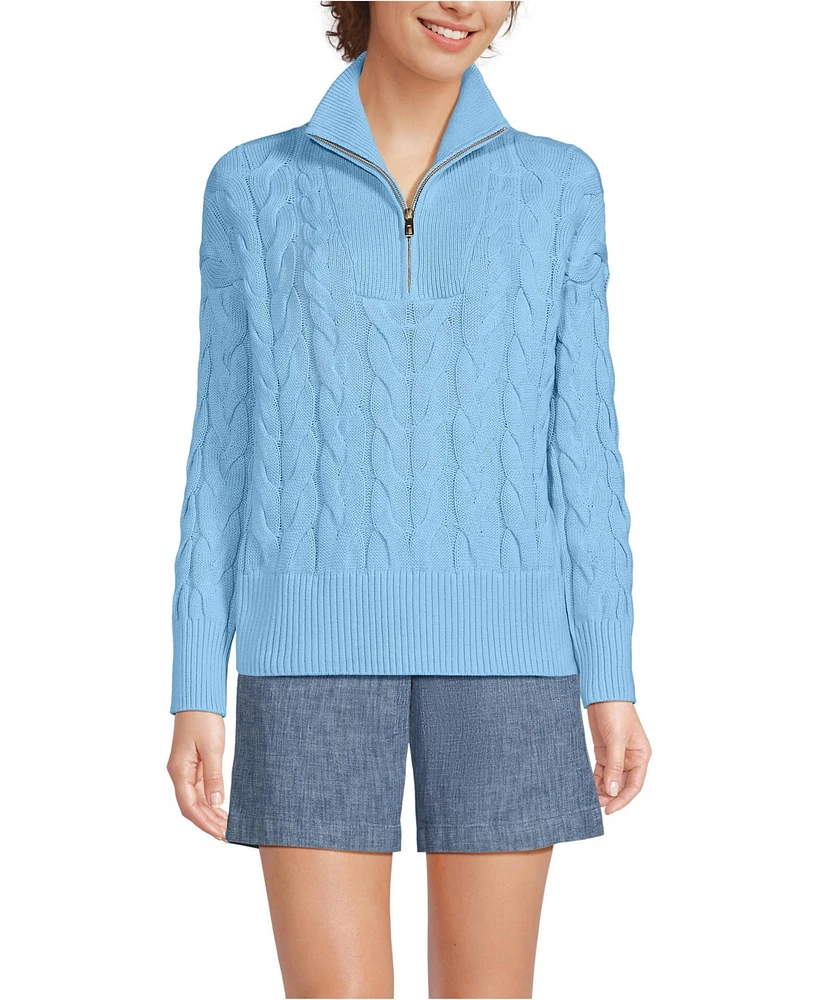 Lands' End Women's Drifter Cable Quarter Zip Sweater