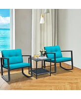 Gymax 3PCS Rattan Rocking Chair Table Set Patio Furniture Set w/ Cushions