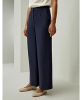 Women's Silk Wide Leg Tailored Pant with Mid Rise