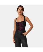 Bebe Women's Flocked Mesh Bodysuit