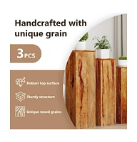 3 Piece Plant Stands Solid Sheesham Wood Brown