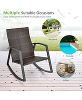 Gymax 3PCS Rattan Bistro Rocking Chair Set Patio Furniture w/ Cushions