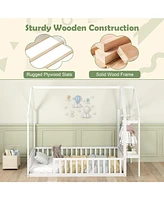 House Floor Bed Montessori Bed Frame with Storage Shelf