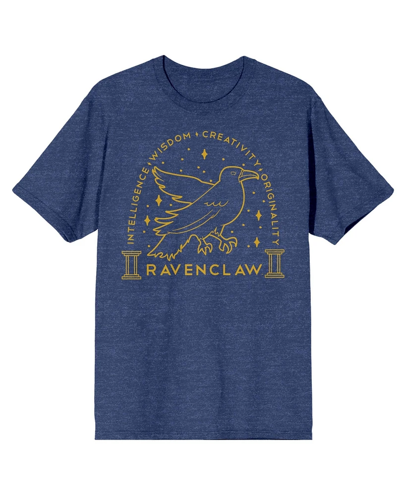 Harry Potter Ravenclaw Crest Gold Line Art Men's Navy Heather T-shirt-3XL