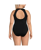 Lands' End Plus Tugless High Neck Portrait Back One Piece Swimsuit