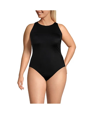 Lands' End Plus Tugless High Neck Portrait Back One Piece Swimsuit