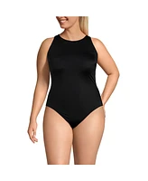 Lands' End Women's Plus Tugless High Neck Portrait Back One Piece Swimsuit