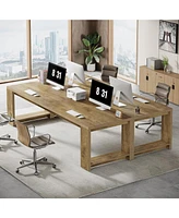 Tribesigns 2 Person Desk, 86.6 Inches Extra Long Desk, Double Computer Writing Table, All Wood Large Desks Workstation for Home Office, Natural Oak