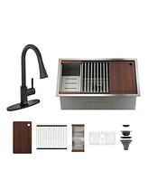 32''x 19'' Stainless Steel Kitchen Sink Faucet Sets, Kitchen Undermount Single Bowl with Cutting Board, Roller Blind, Drain Basket