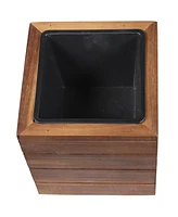Indoor/Outdoor Wooden Planter Boxes - 3 Acacia Wood Square Plant Pots with Removable Plastic Liners - Anthracite Stain