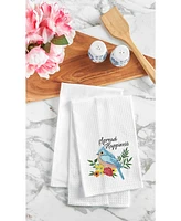 Spread Happiness" Spring Chickadee Bird w/ Floral Flowers Theme Kitchen Dishtowel