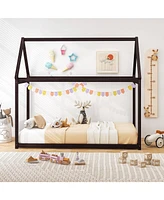 Stable Kids Platform Floor Bed with Roof and Heavy-Duty Slats