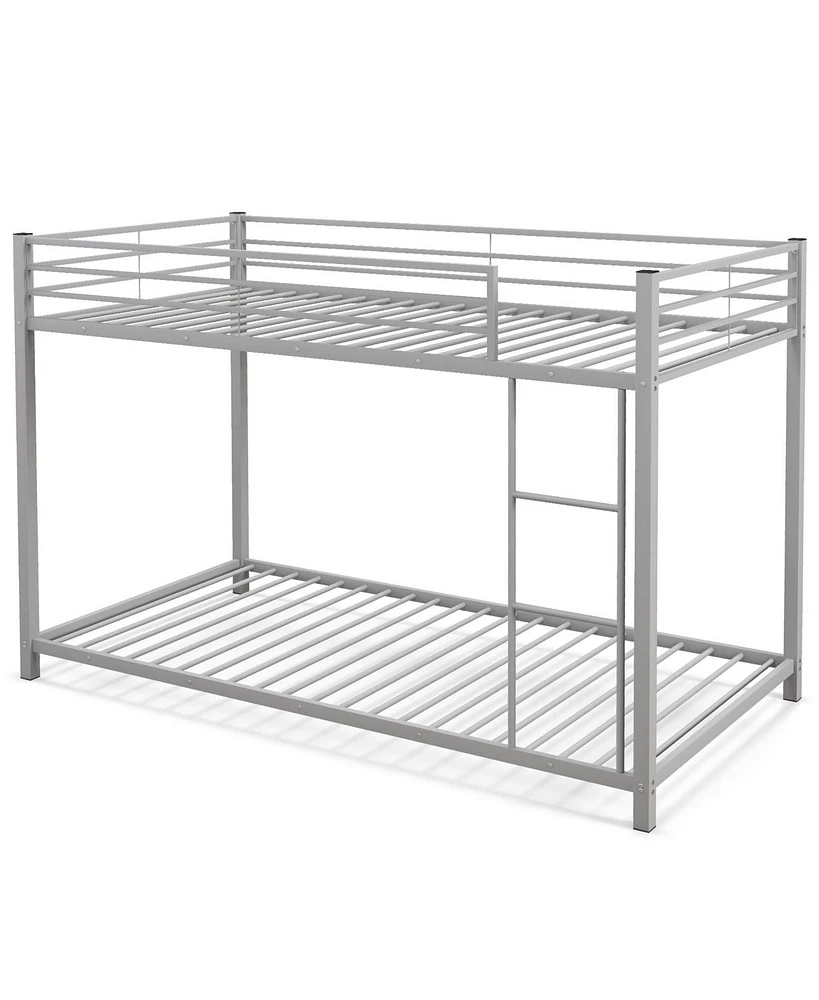 Low Profile Twin Over Metal Bunk Bed with Full-length Guardrails-Silver