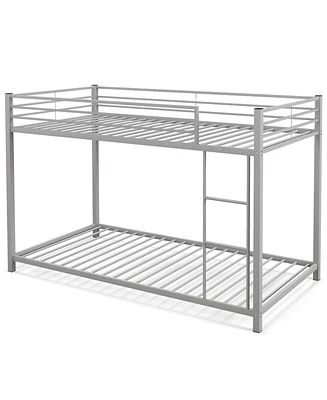 Low Profile Twin Over Metal Bunk Bed with Full-length Guardrails-Silver
