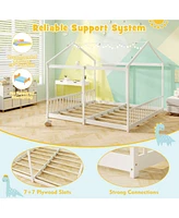 Double Floor Bed for House Beds with Safety Guardrails for 2 Kids