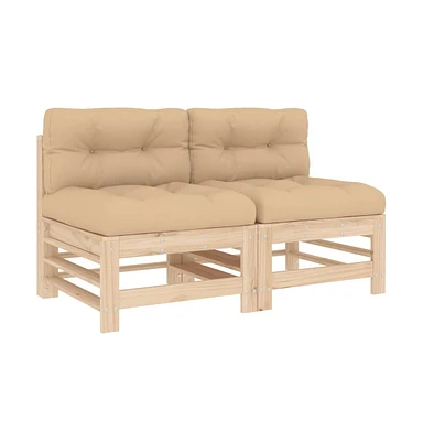 Middle Sofas with Cushions 2 pcs Solid Wood Pine