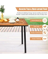 Gymax 5PCS Rattan Outdoor Dining Set Patio Furniture Set w/ Wooden Tabletop
