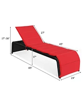2 Pcs Patio Rattan Lounge Chair Chaise Recliner Back Adjustable Cushioned