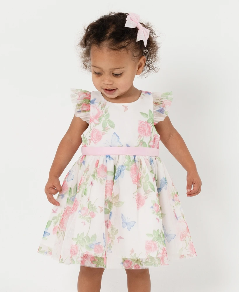 Rare Editions Baby Girls Floral Mesh Social Dress