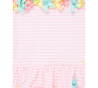 Little Me Baby Girls Floral-Trim Striped One-Piece Swimsuit