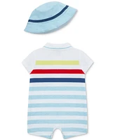 Little Me Baby Boys 2-Pc. Cotton Striped Romper & Hat Set